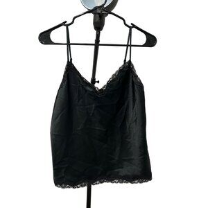 Victoria's Secret Black Lace Trim Satin Cami With Spaghetti Straps Size S